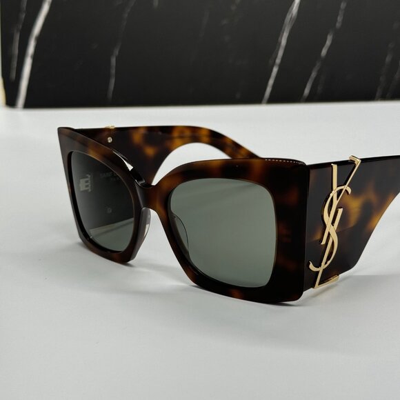 NEW SL M119 BLAZE 002 SAINT LAURENT BLAZE HAVANA OVERSIZED SUNGLASSES SLM119 - Picture 1 of 12